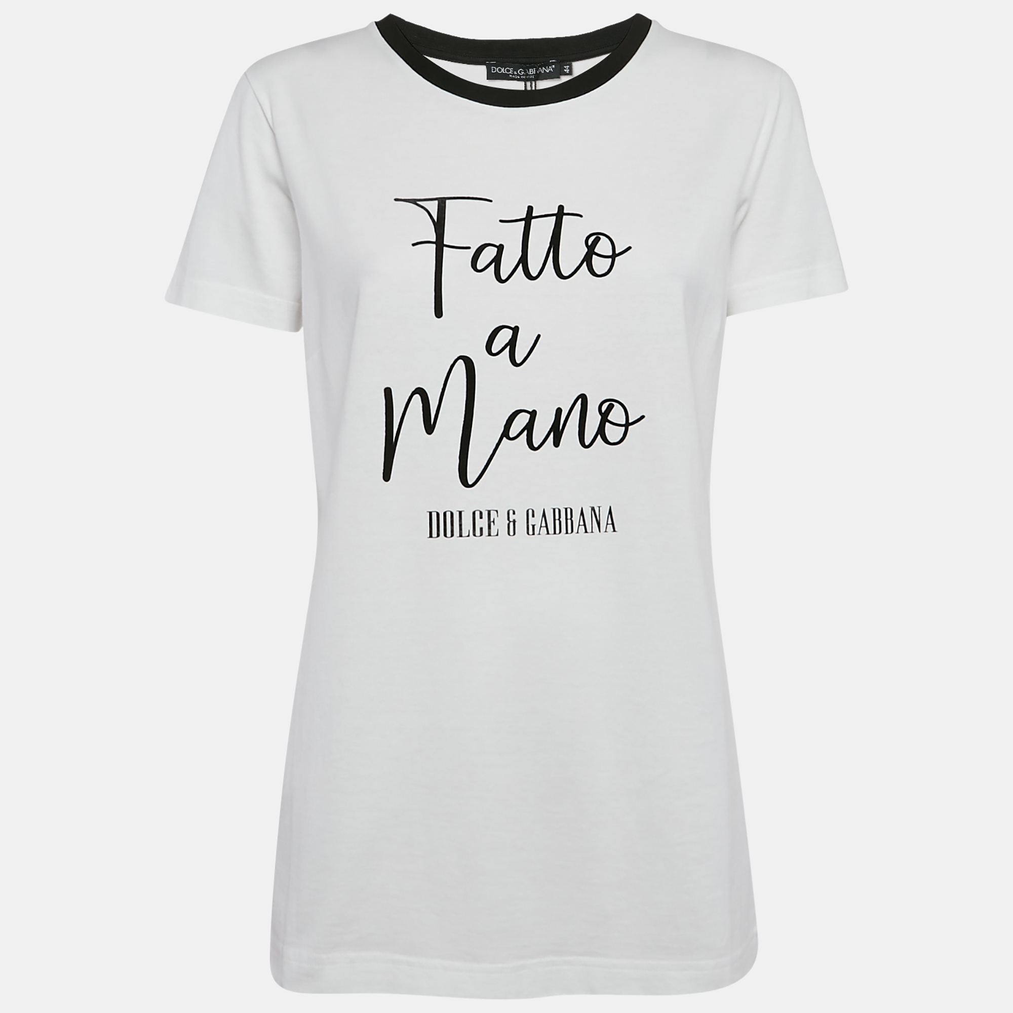 

Dolce & Gabbana White Fatto a Mano Print Jersey T-Shirt M