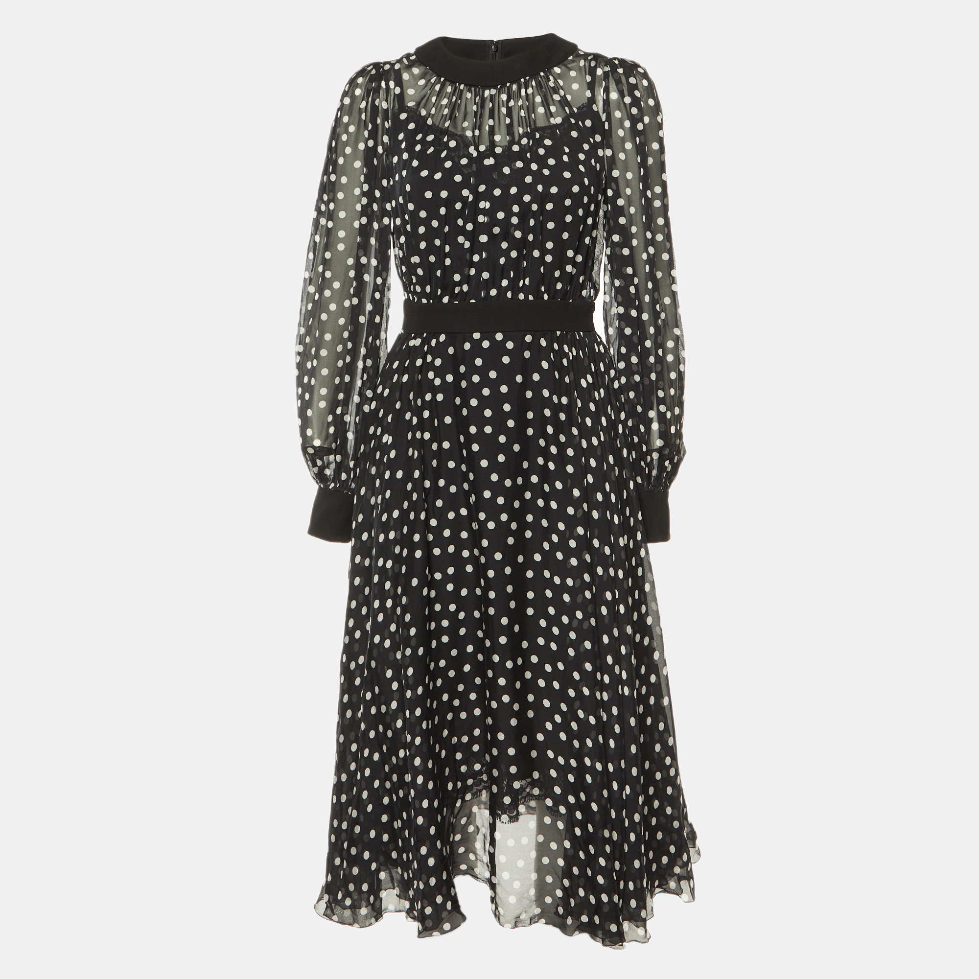 

Dolce & Gabbana Black Polka Dotted Silk Chiffon Midi Dress S