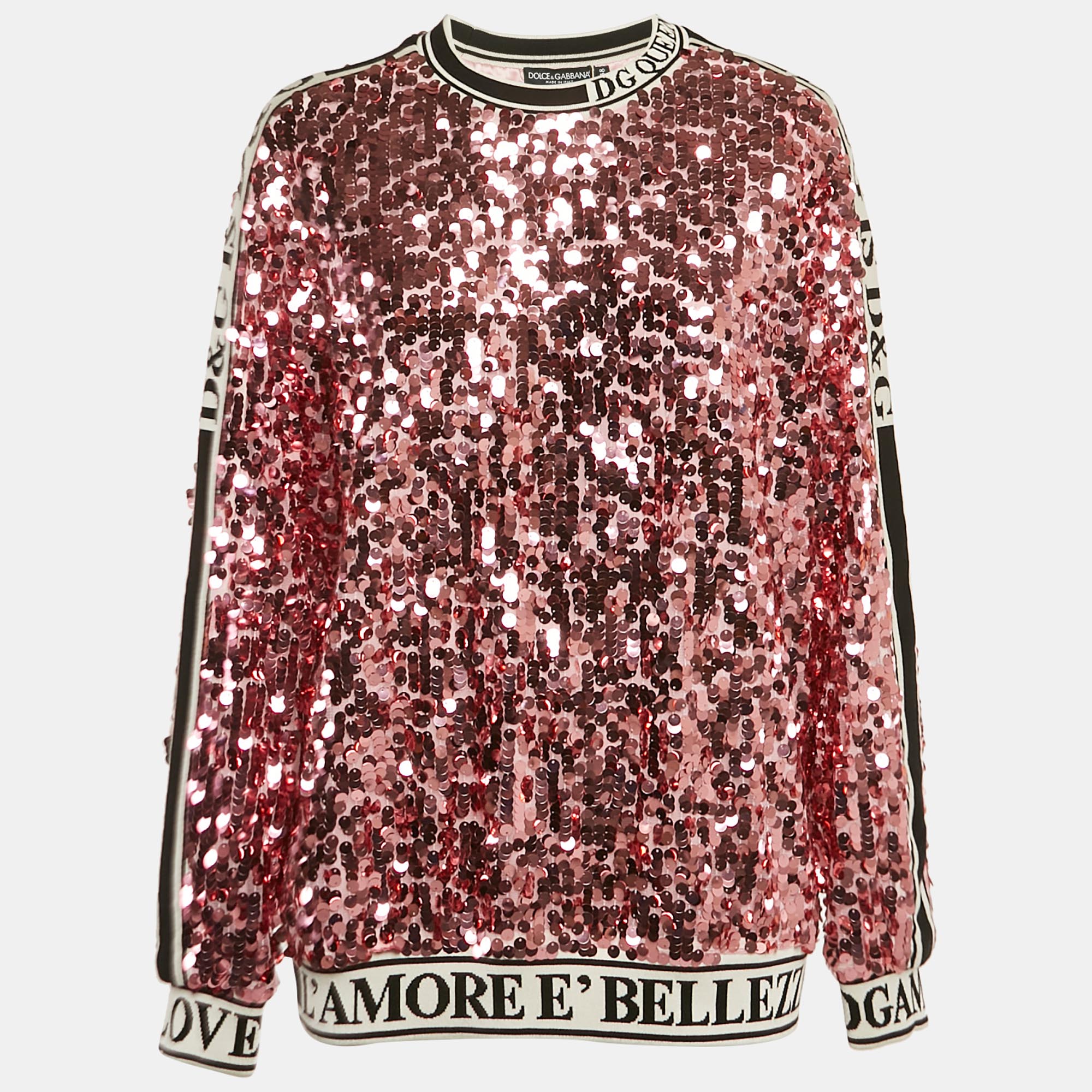 

Dolce & Gabbana Pink Sequin Tulle Logo Detail Pullover S