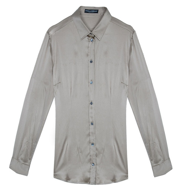 Pre Owned Dolce and Gabbana Champagne Silk Shirt M