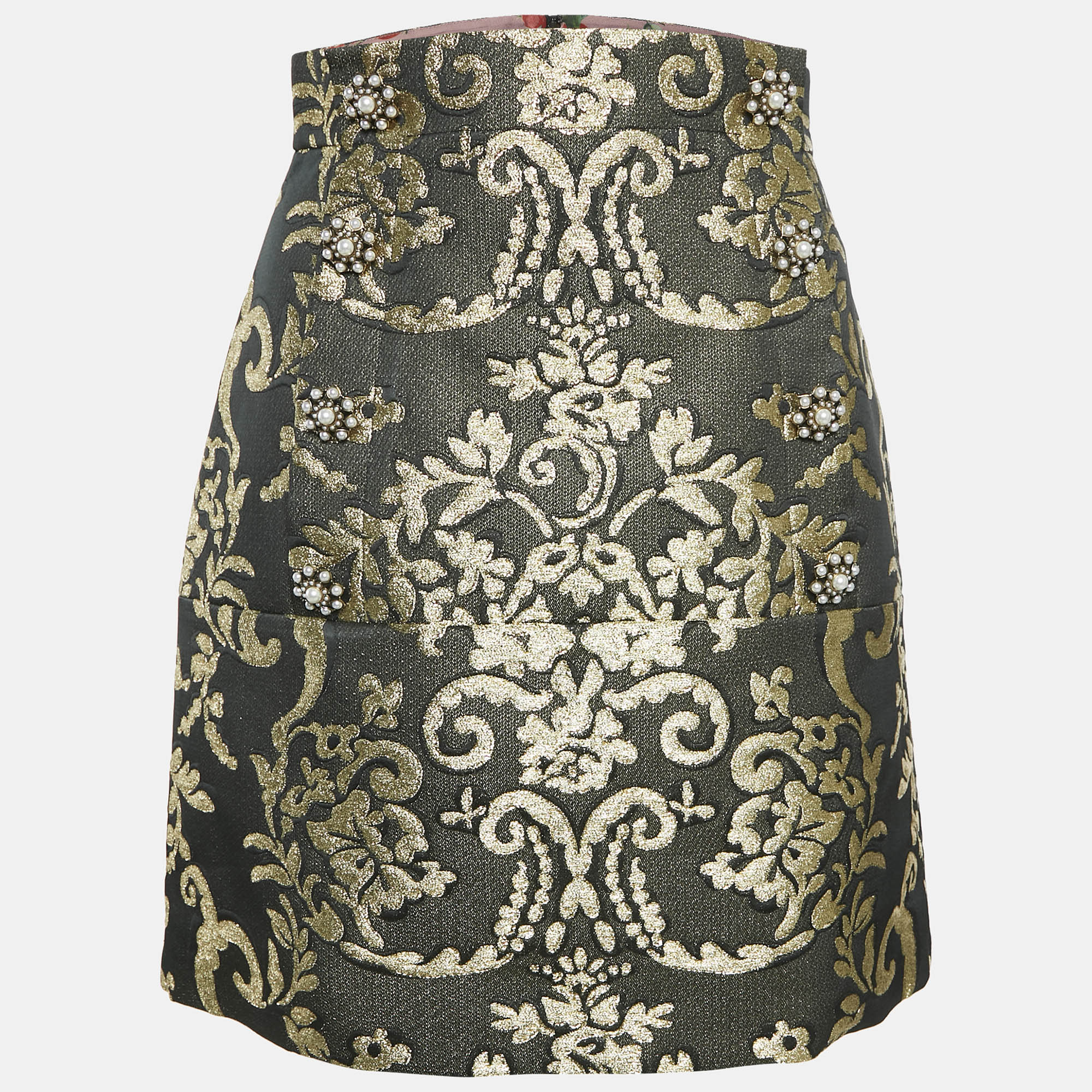 

Dolce & Gabbana Black/Gold Floral Brocade Mini Skirt S