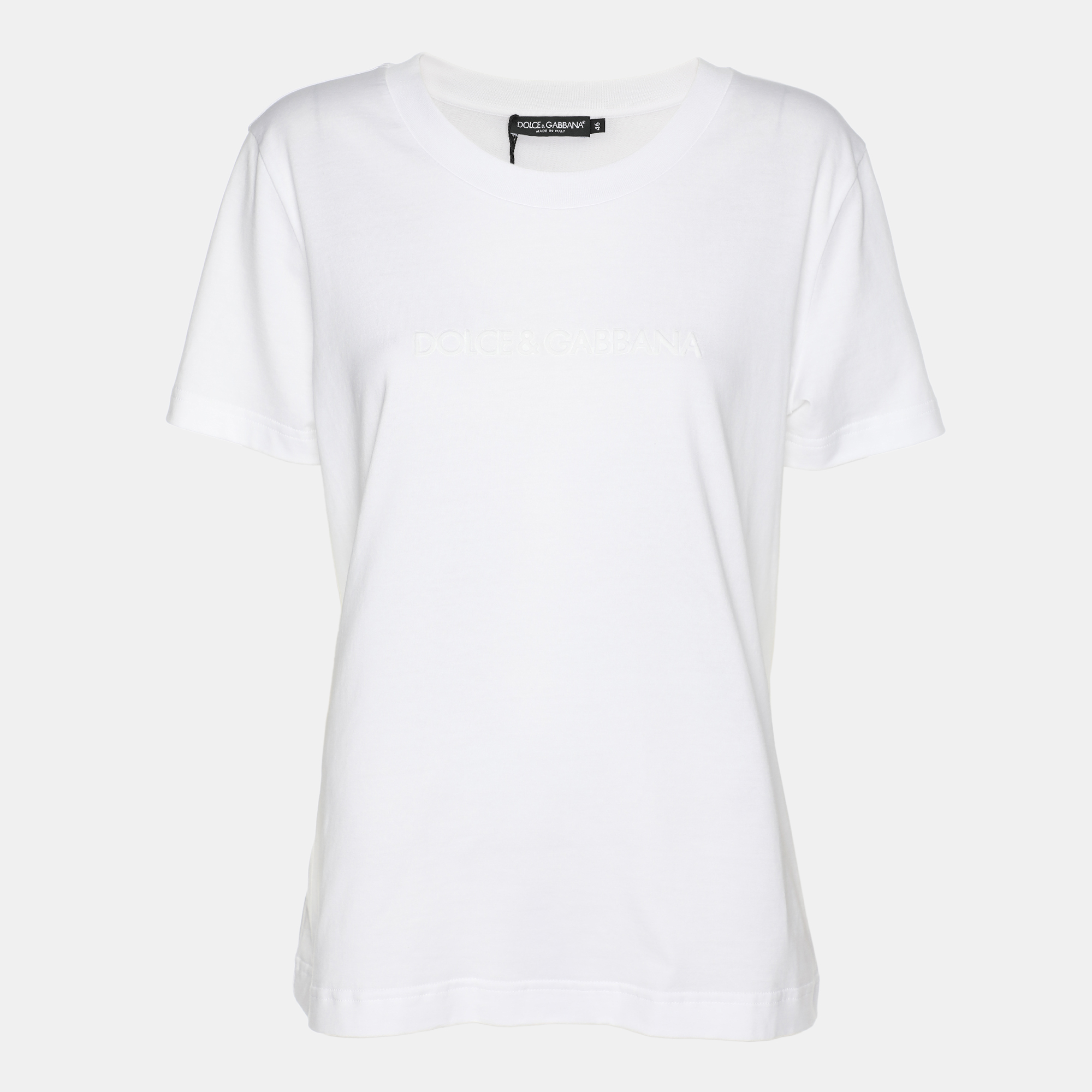 

Dolce & Gabbana White Cotton Logo Embossed T-Shirt L