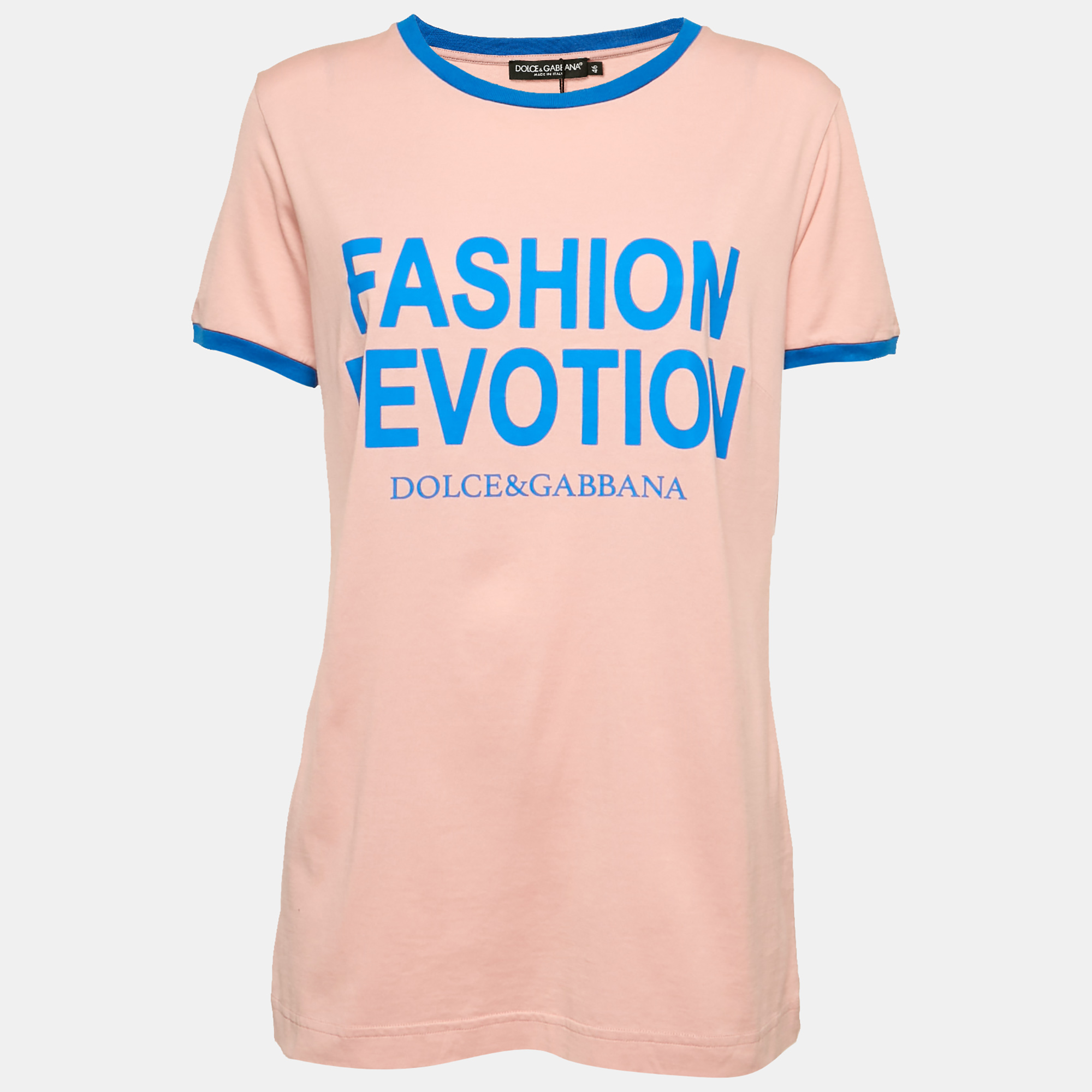

Dolce & Gabbana Pink Printed Jersey Crewneck T-Shirt L