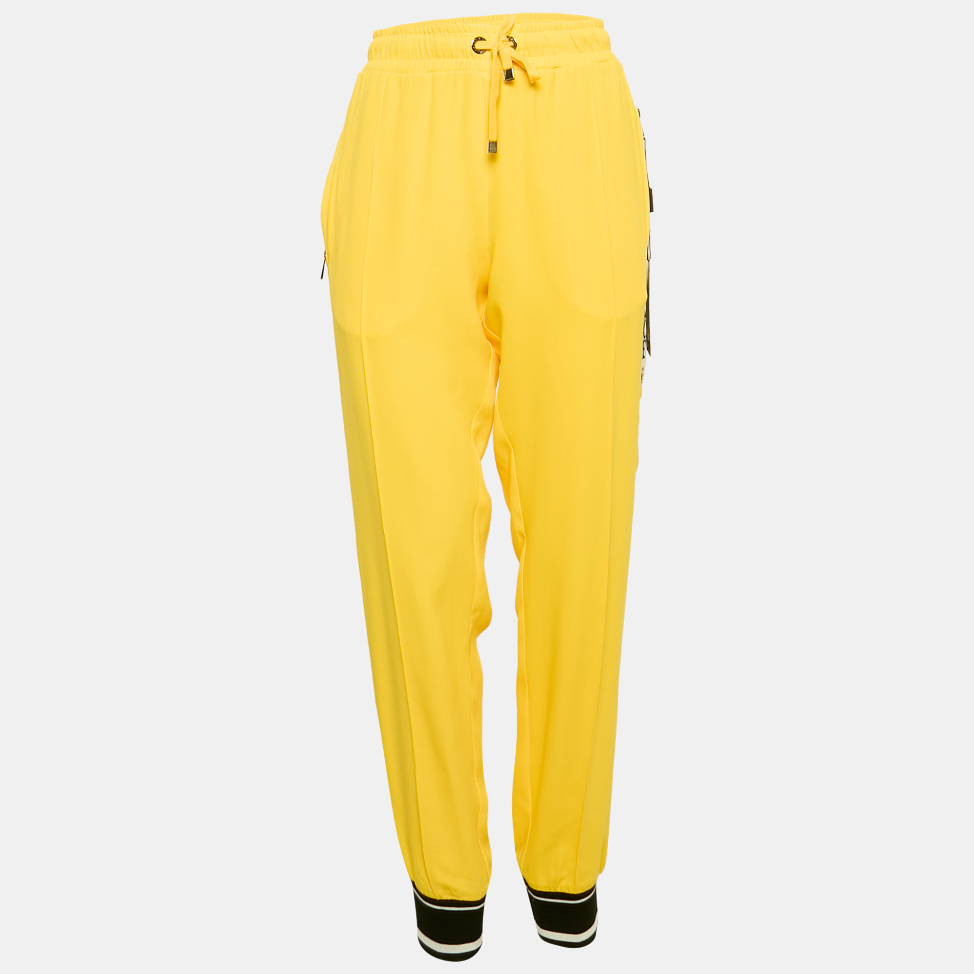 

Dolce & Gabbana Yellow Crepe Logo Tape Trimmed Trackpants L