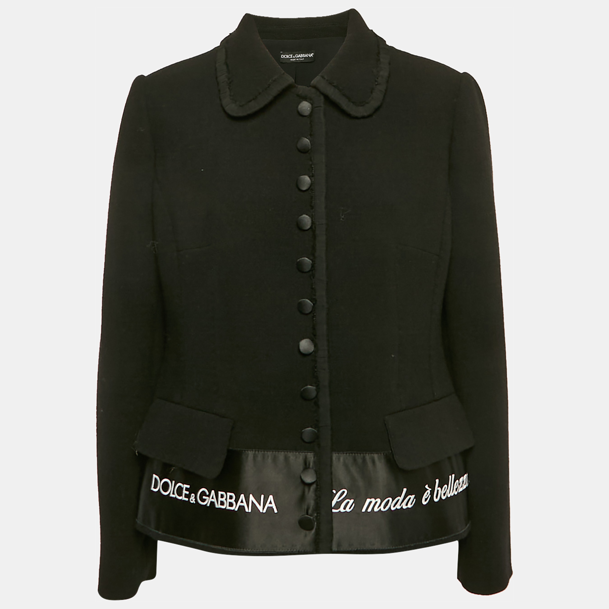 

Dolce & Gabbana Black Embroidered Wool Button Front Jacket L