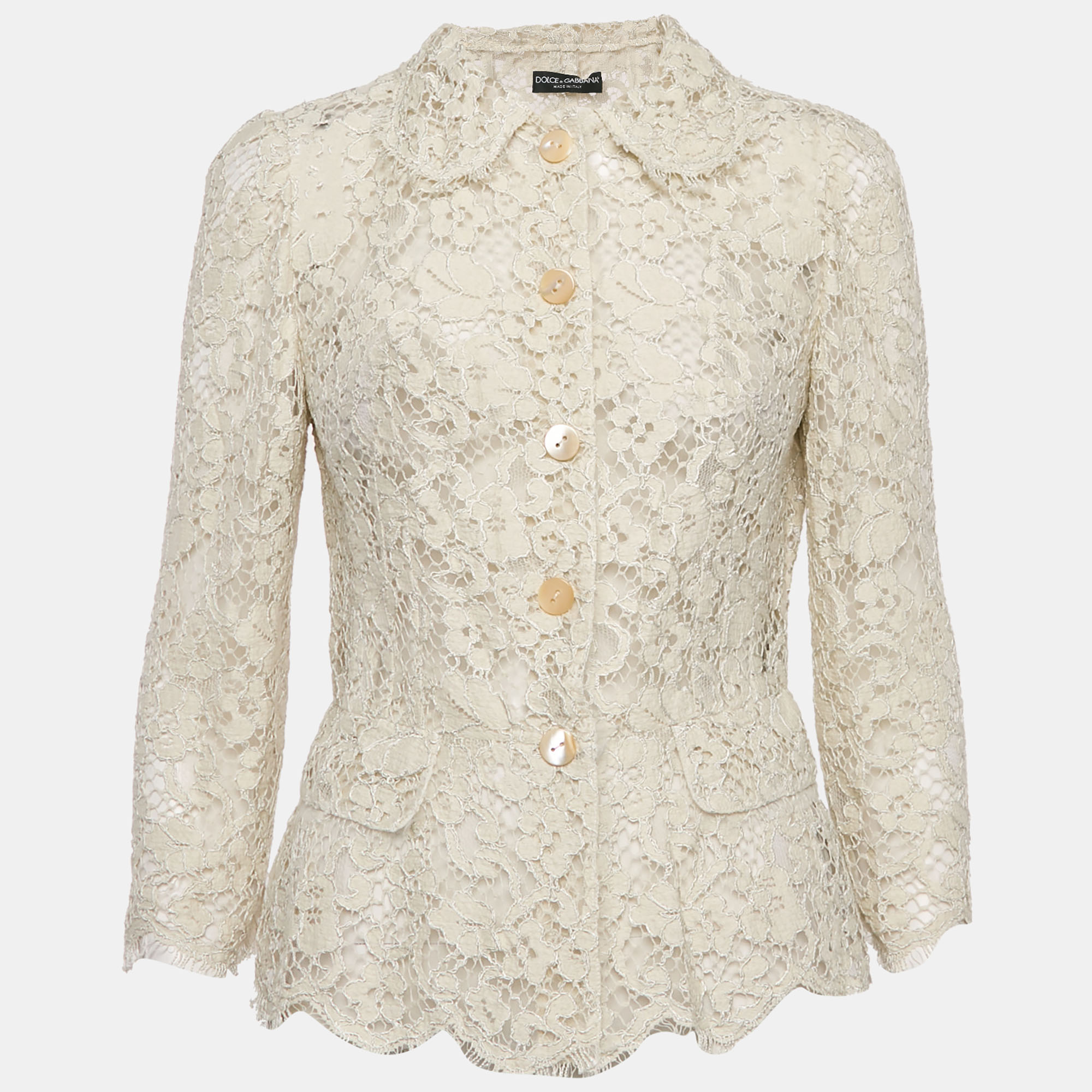 

Dolce & Gabbana Ecru Lace Button Front Jacket M, Cream