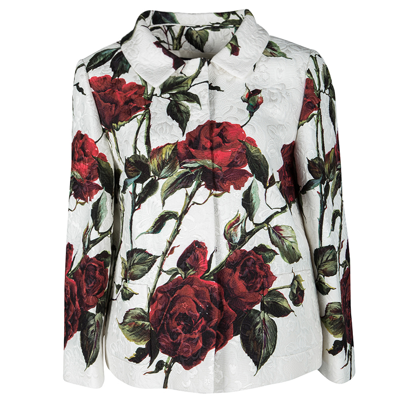 Pre Owned بليزر دولتشي أند غابانا بروكيد طباعة زهور بيضاء M