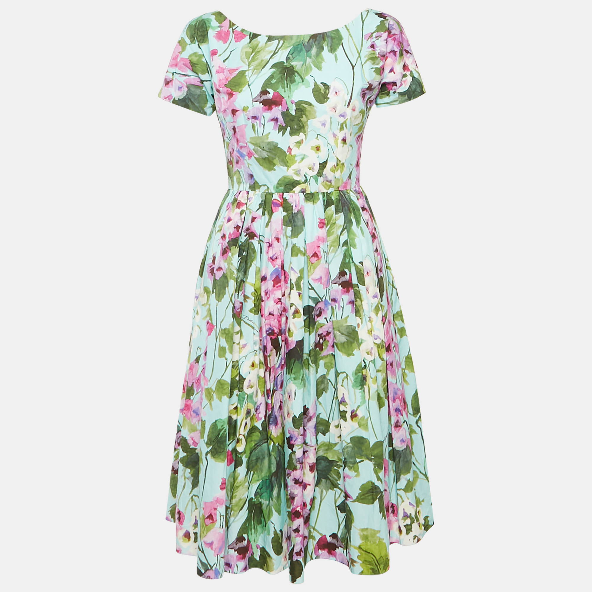 

Dolce & Gabbana Blue Floral Print Poplin Midi Dress S