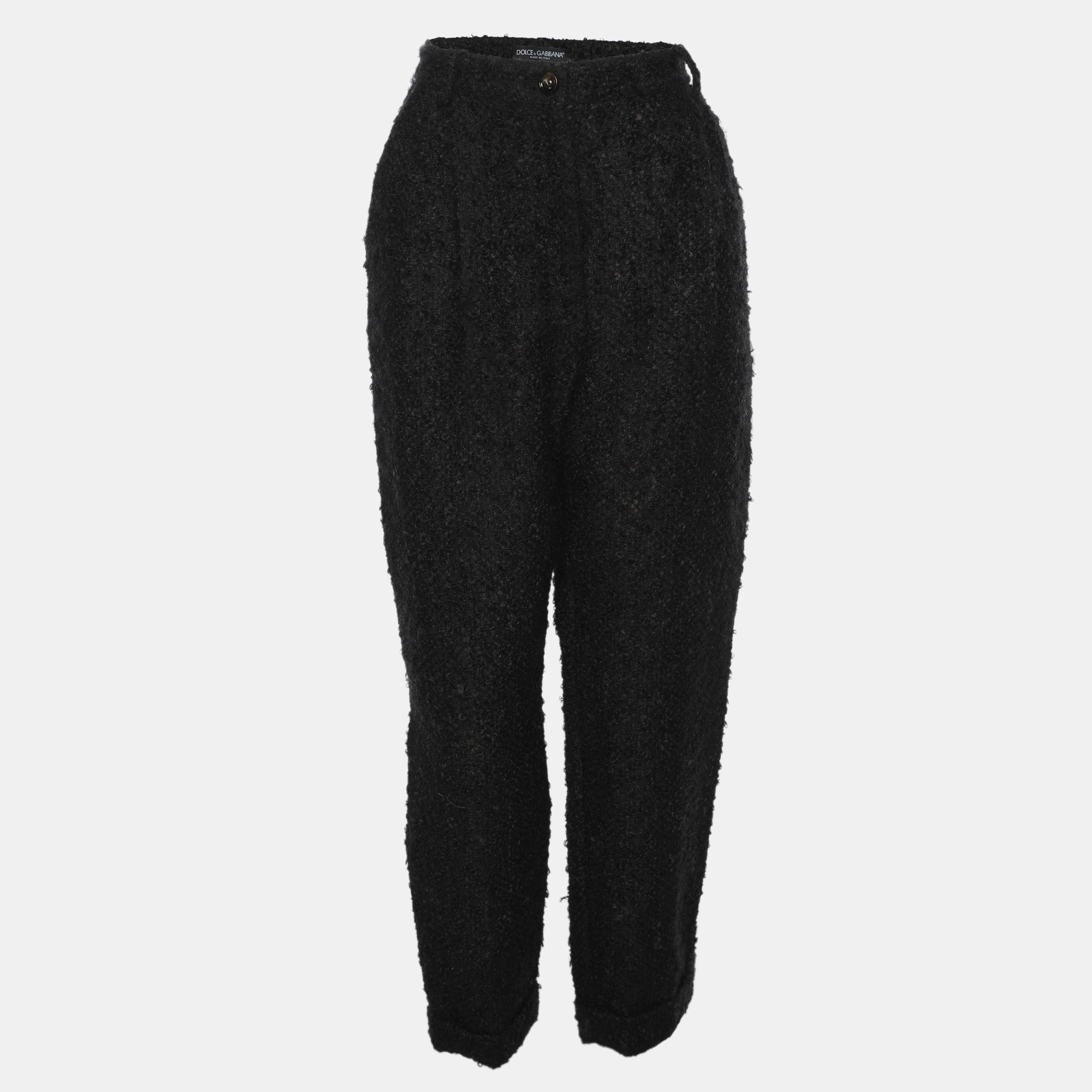 

Dolce & Gabbana Brown Fuzzy Wool Blend Carrot Fit Trousers S