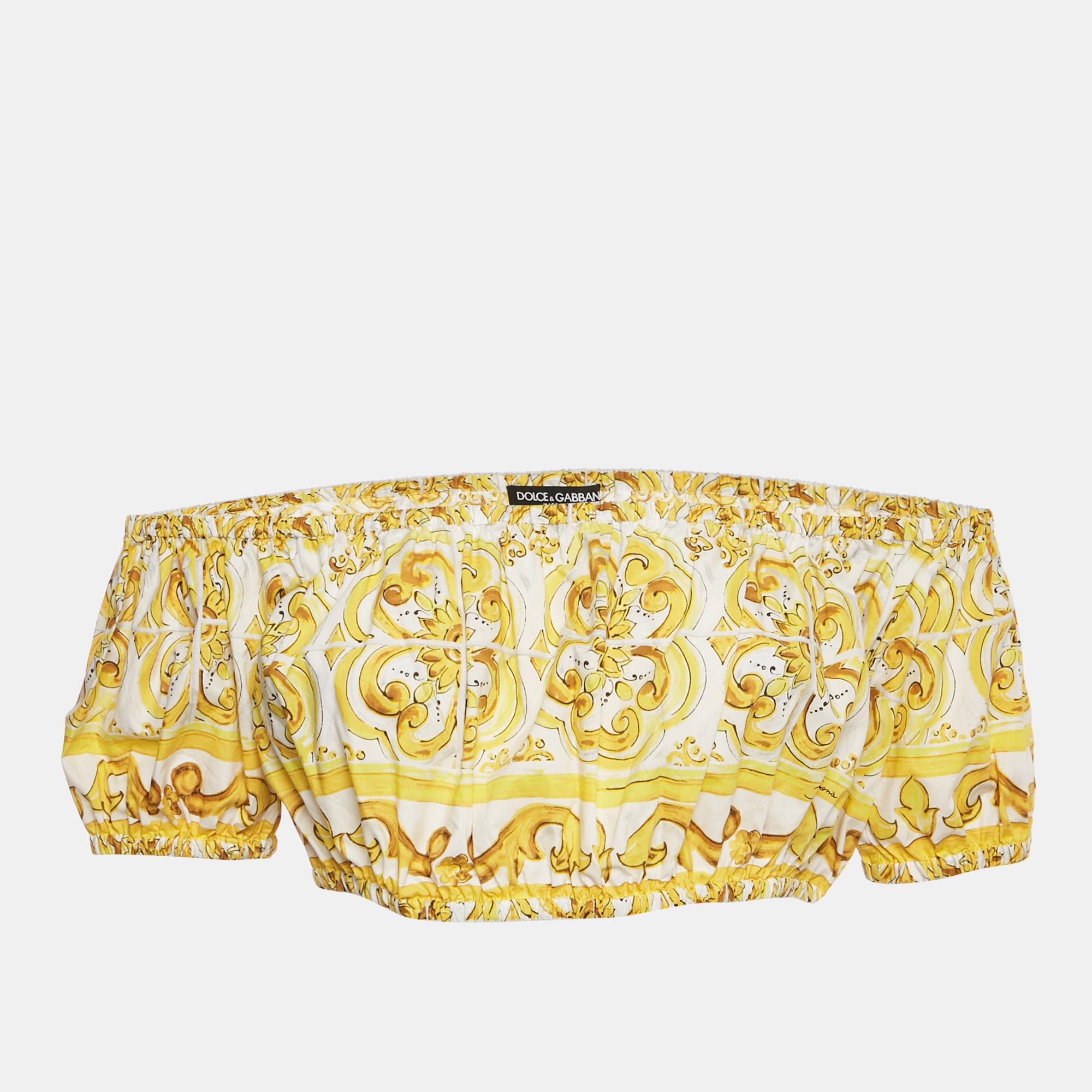 

Dolce & Gabbana Yellow Majolica Print Cotton Off-Shoulder Crop Top M