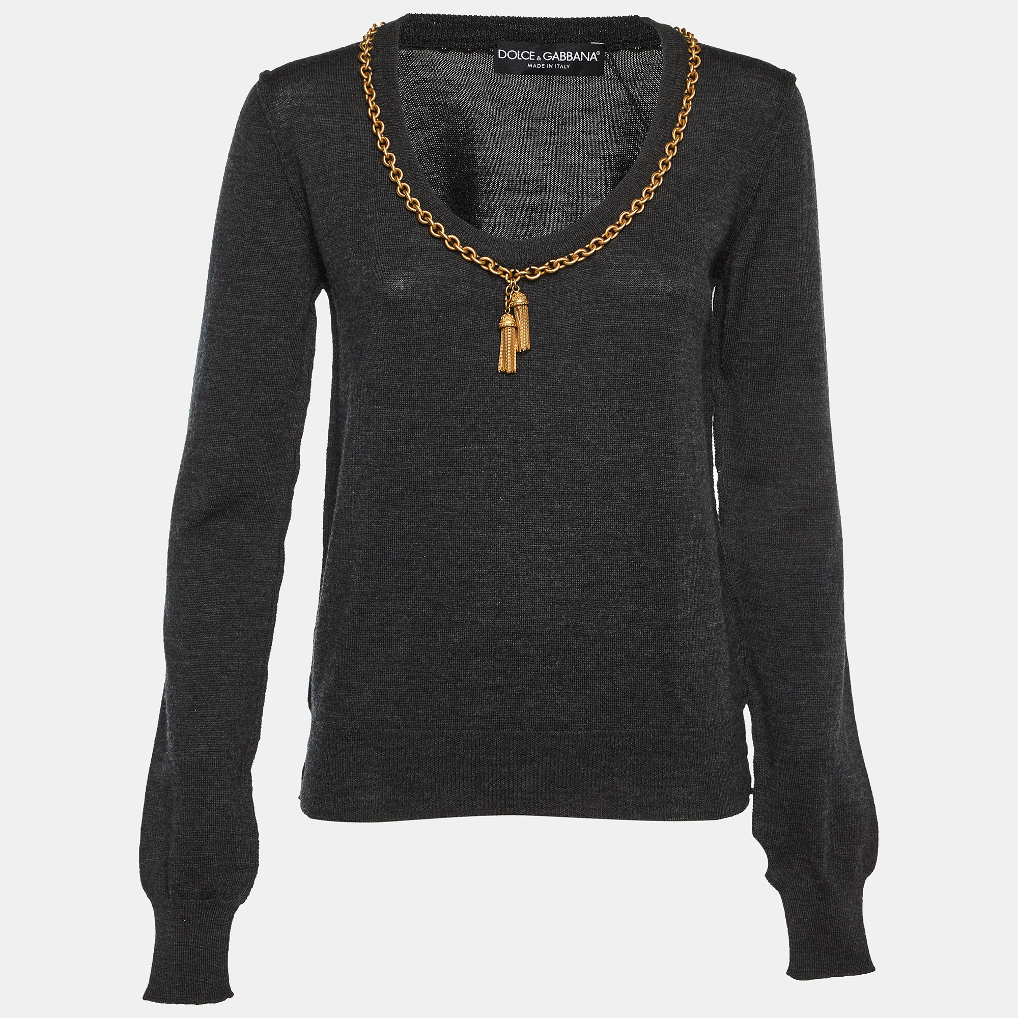 

Dolce & Gabbana Charcoal Grey Chain Detail Sweater L