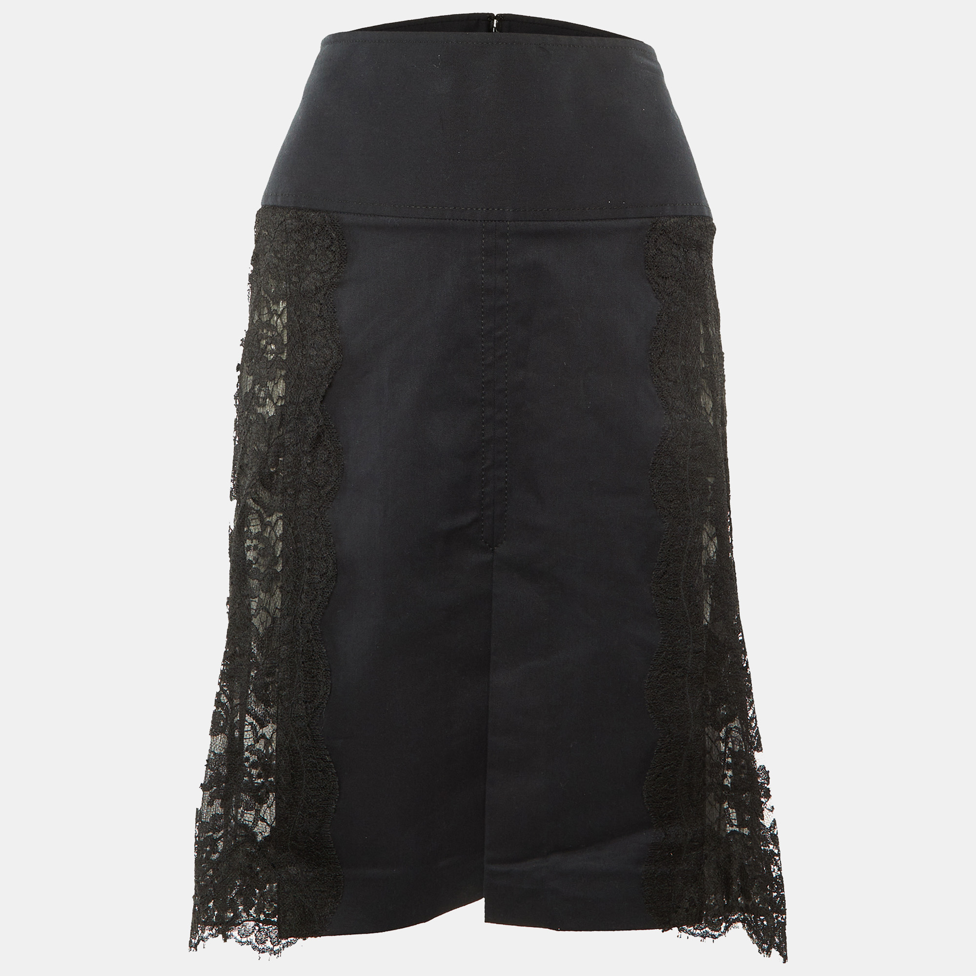 

Dolce & Gabbana Black Cotton & Lace Paneled Knee Length Skirt L