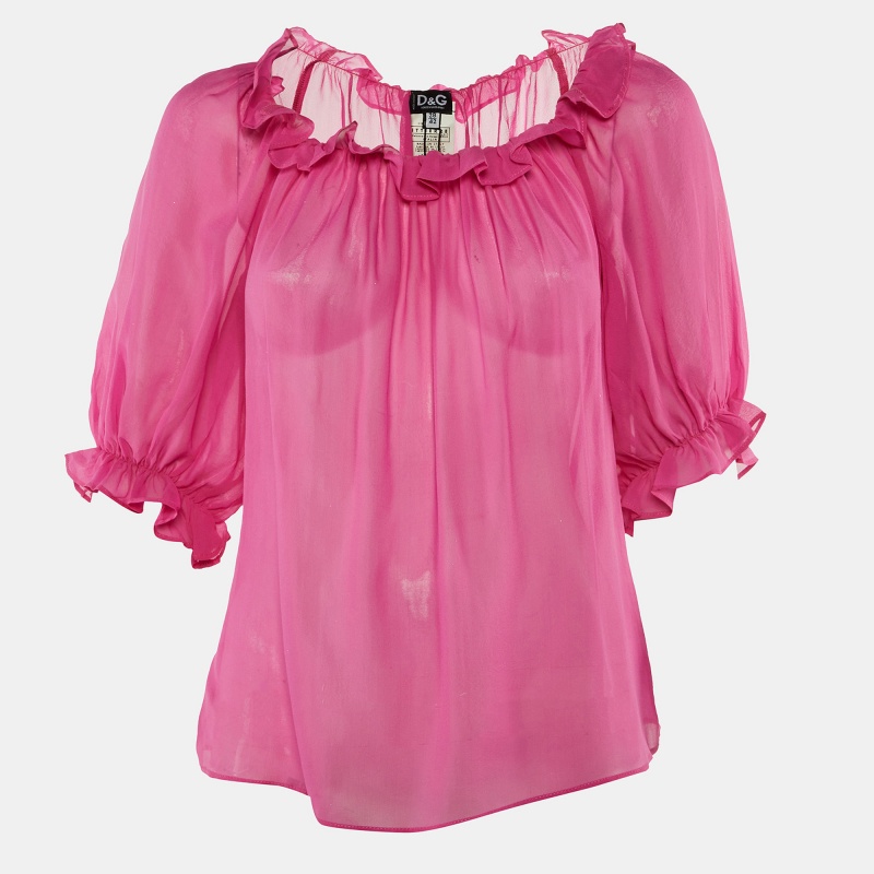

Dolce & Gabbana Pink Silk Chiffon Ruffled Top M
