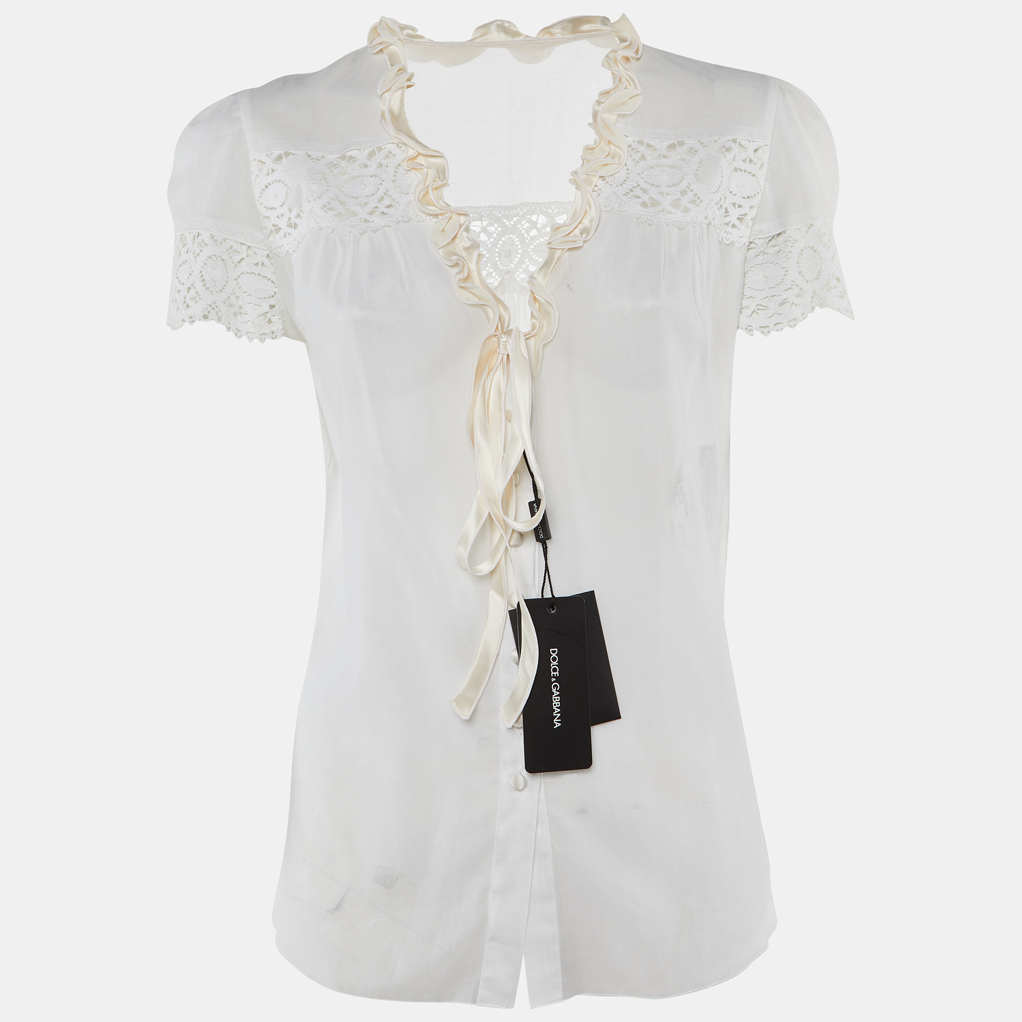 

Dolce & Gabbana Off-White Cotton Contrast Trim Top M