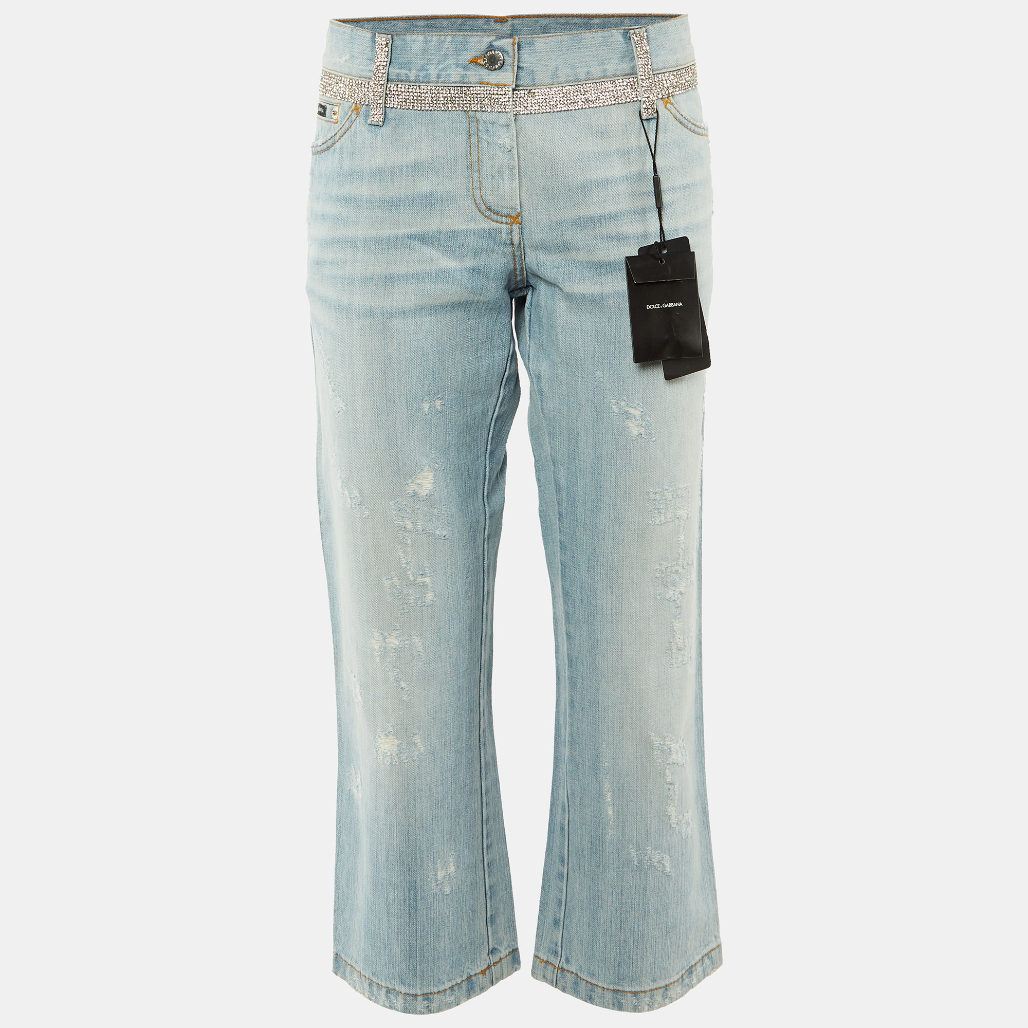 

Dolce & Gabbana Blue Distressed Denim Stud Detail Denim L Waist 35"