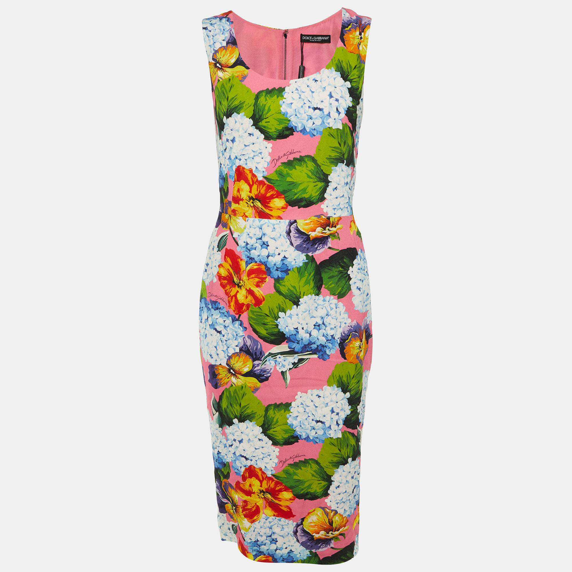 

Dolce & Gabbana Pink Floral Print Crepe Sheath Dress M