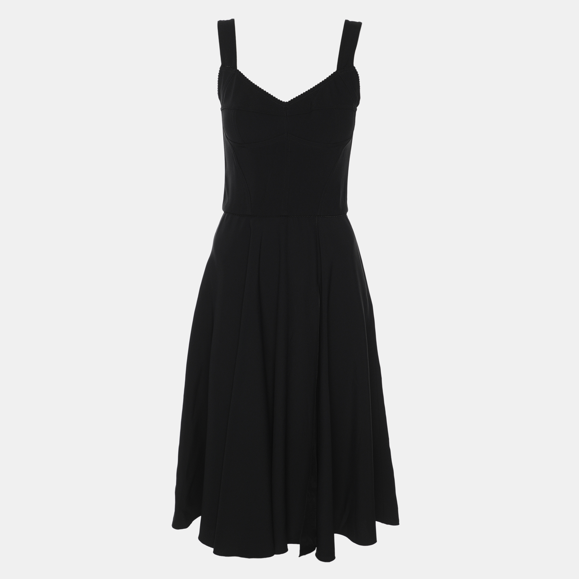 Pre-owned Dolce & Gabbana Black Crepe Shoulder Strap Midi Dress S