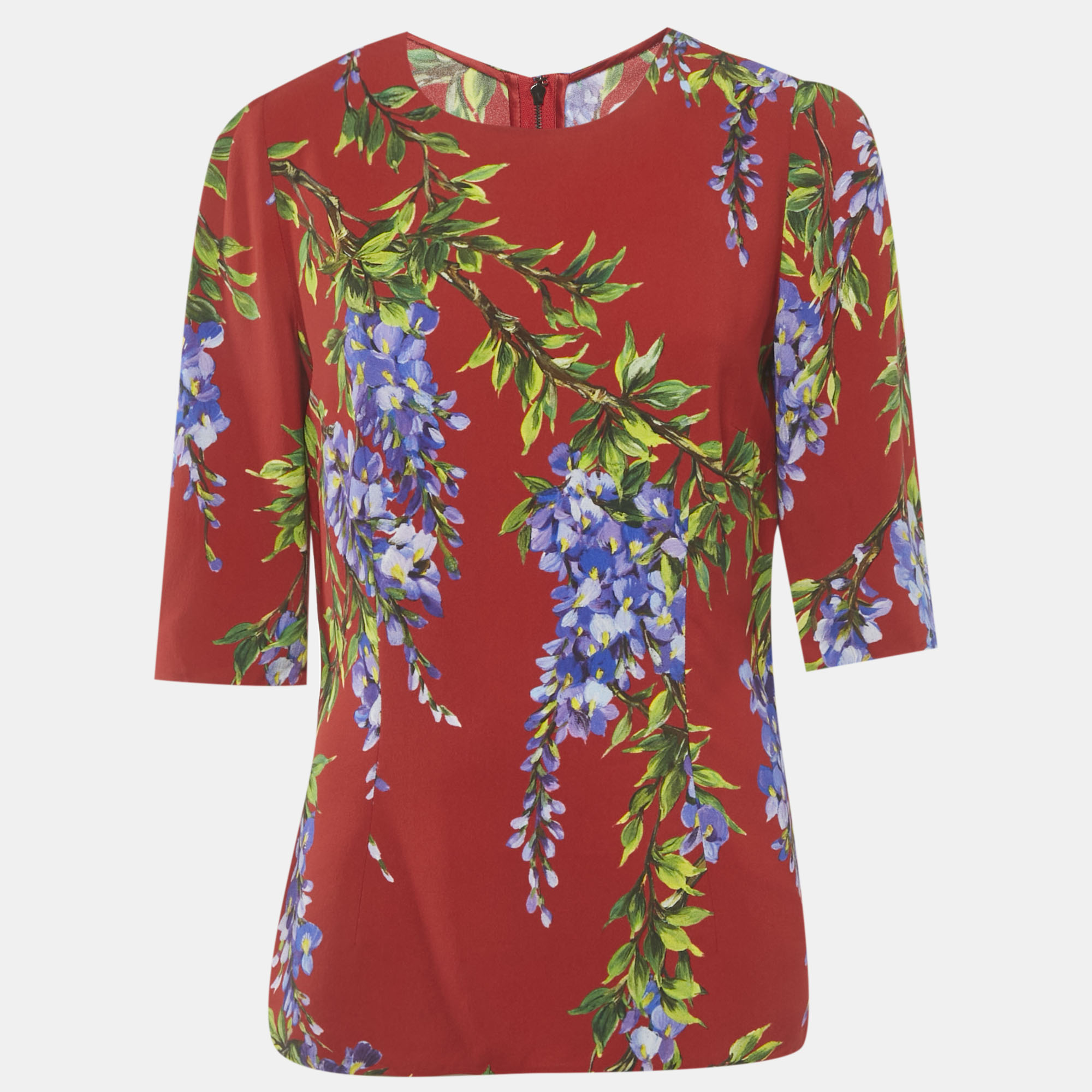 

Dolce & Gabbana Red Floral Print Crepe Blouse M