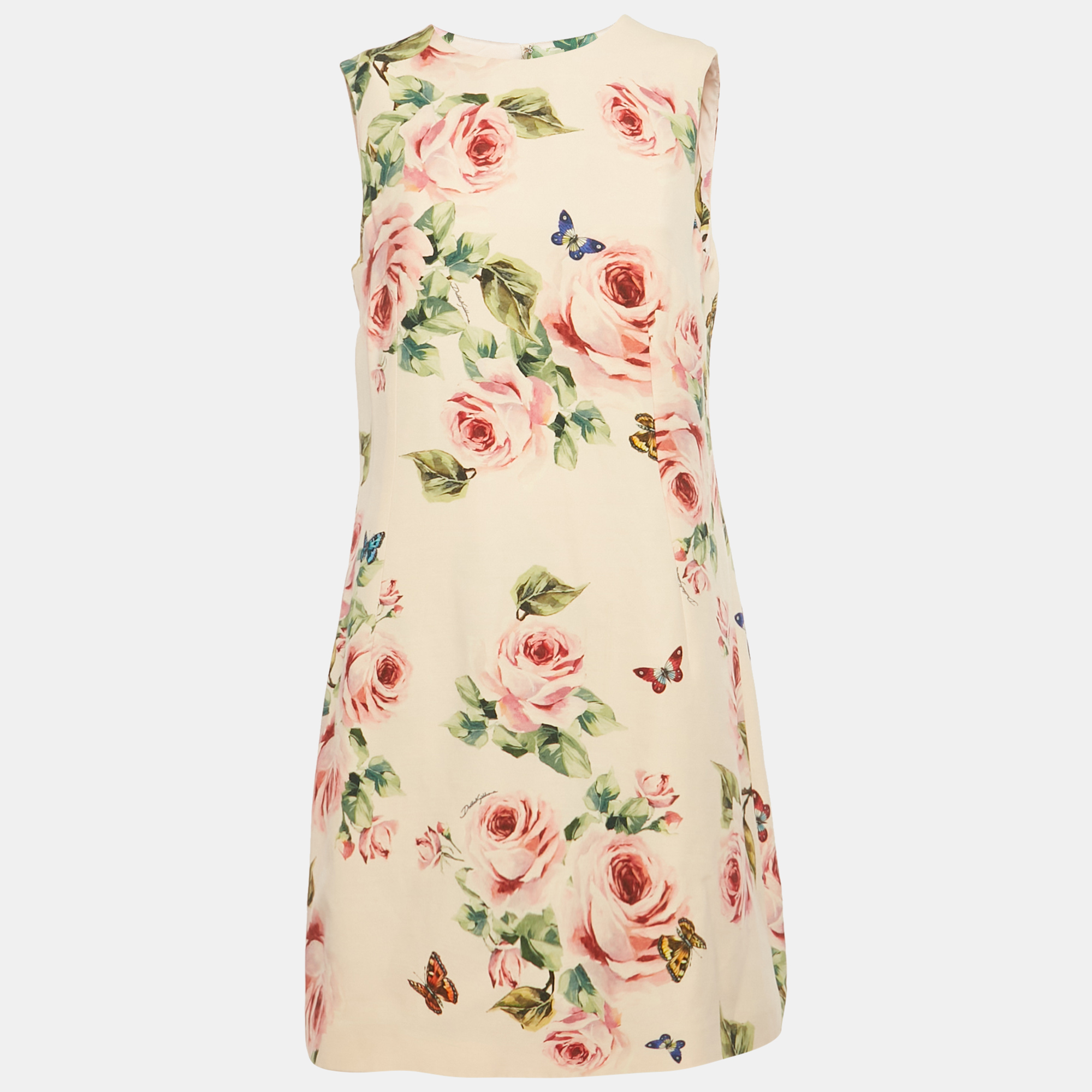 

Dolce & Gabbana Pink Rose Print Crepe Sleeveless Shift Dress M