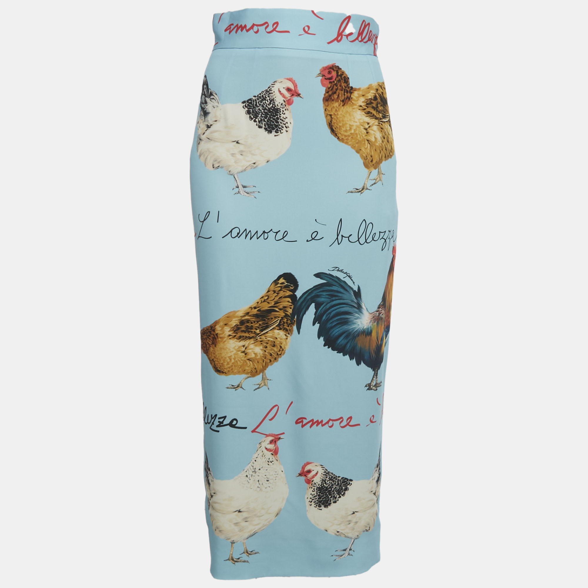 Pre-owned Dolce & Gabbana Blue Chicken Print Crepe Midi Skirt S