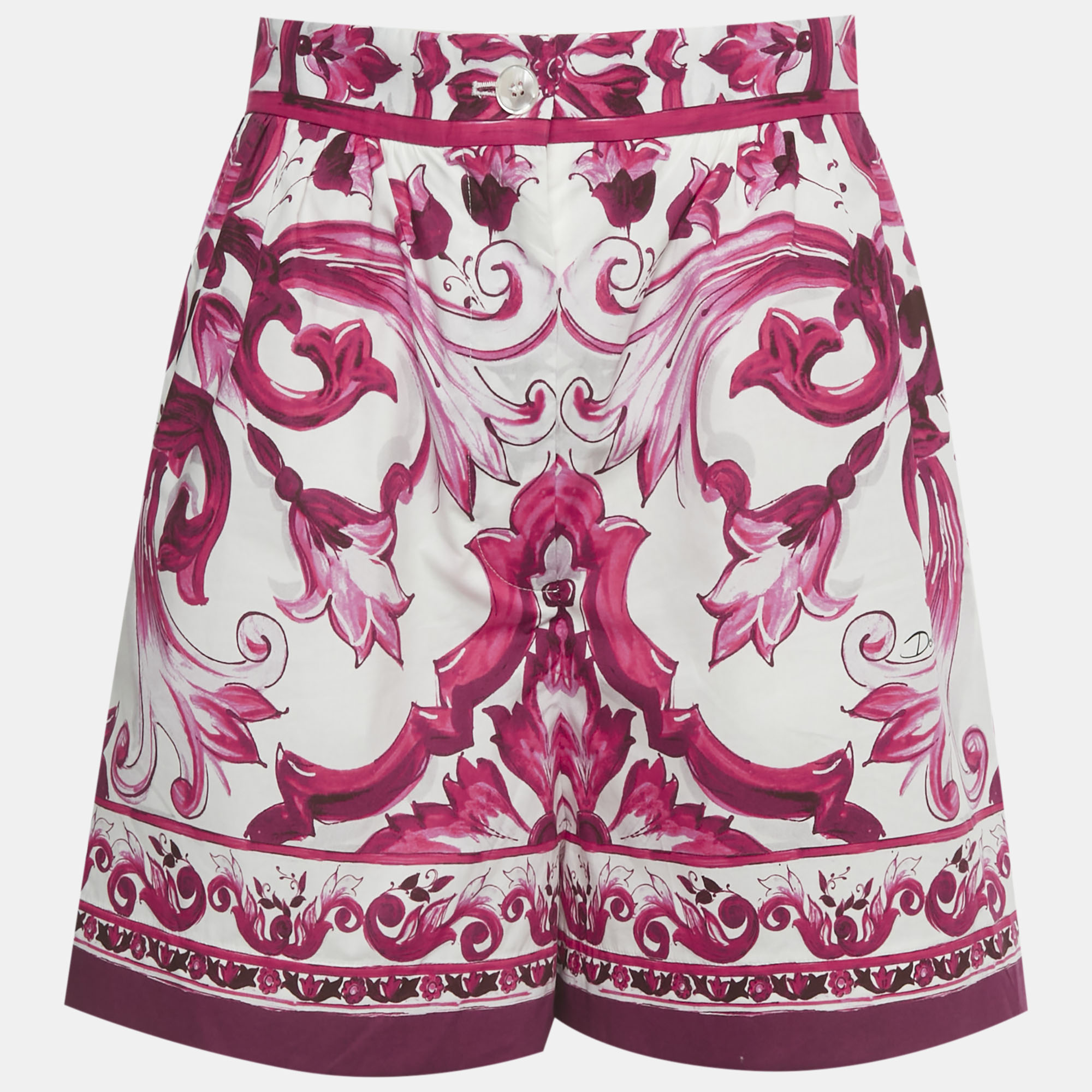 

Dolce & Gabbana Pink Majolica Print Poplin Shorts M