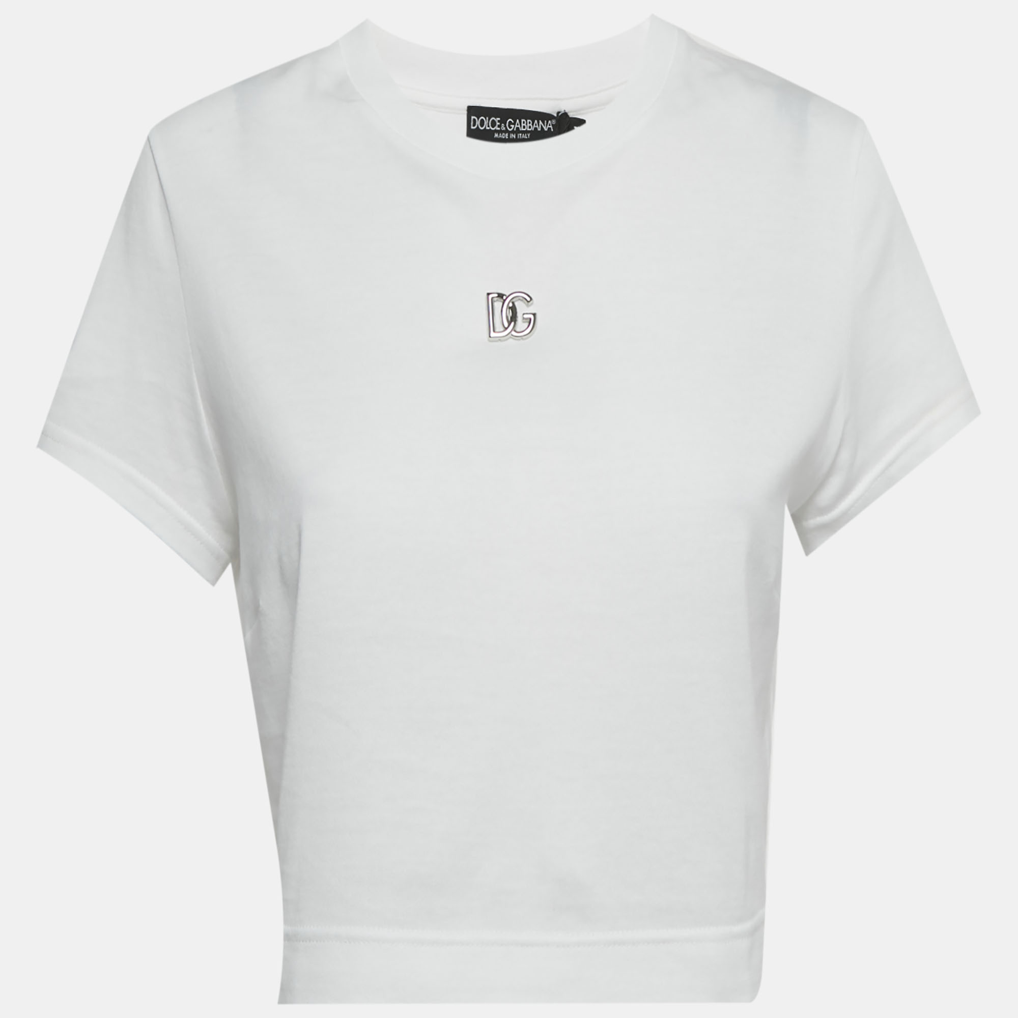 DOLCE & GABBANA Pre-owned White Logo Detail Jersey Crop T-shirt M