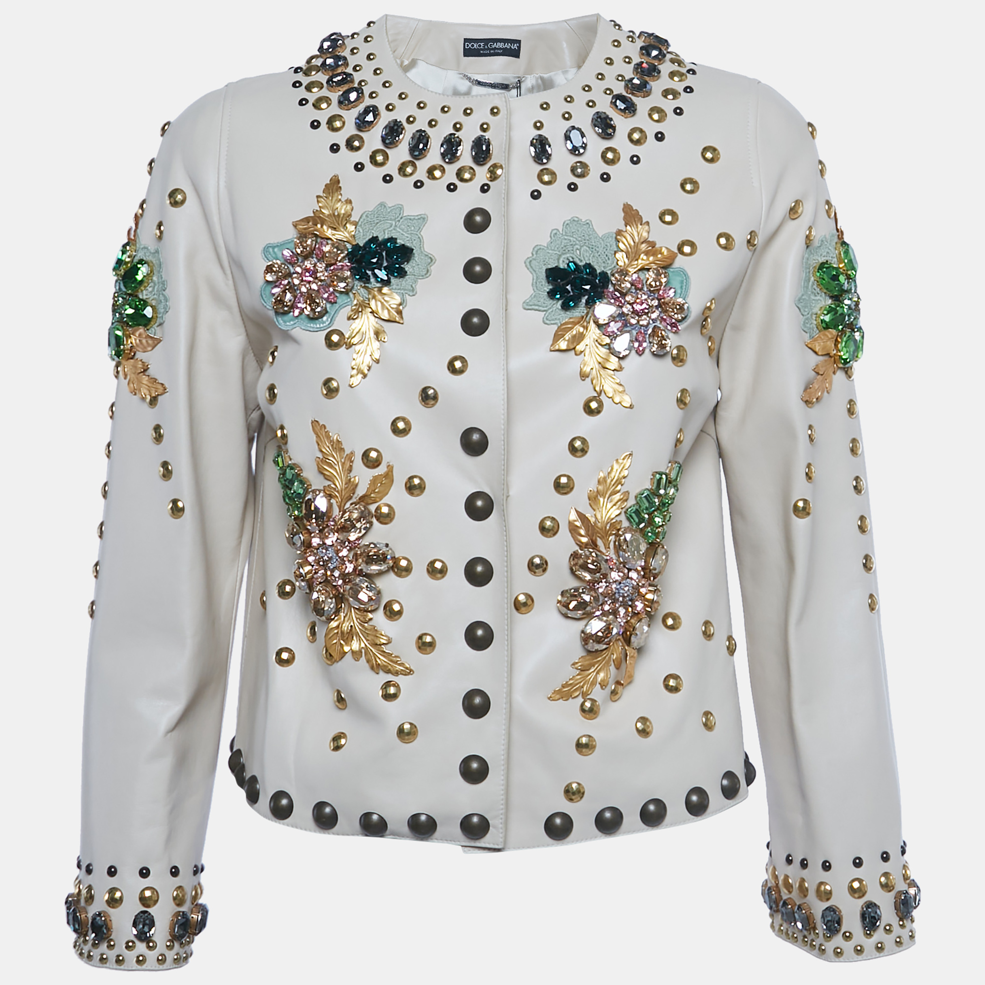 

Dolce & Gabbana Beige Crystal Embellished Leather Jacket S