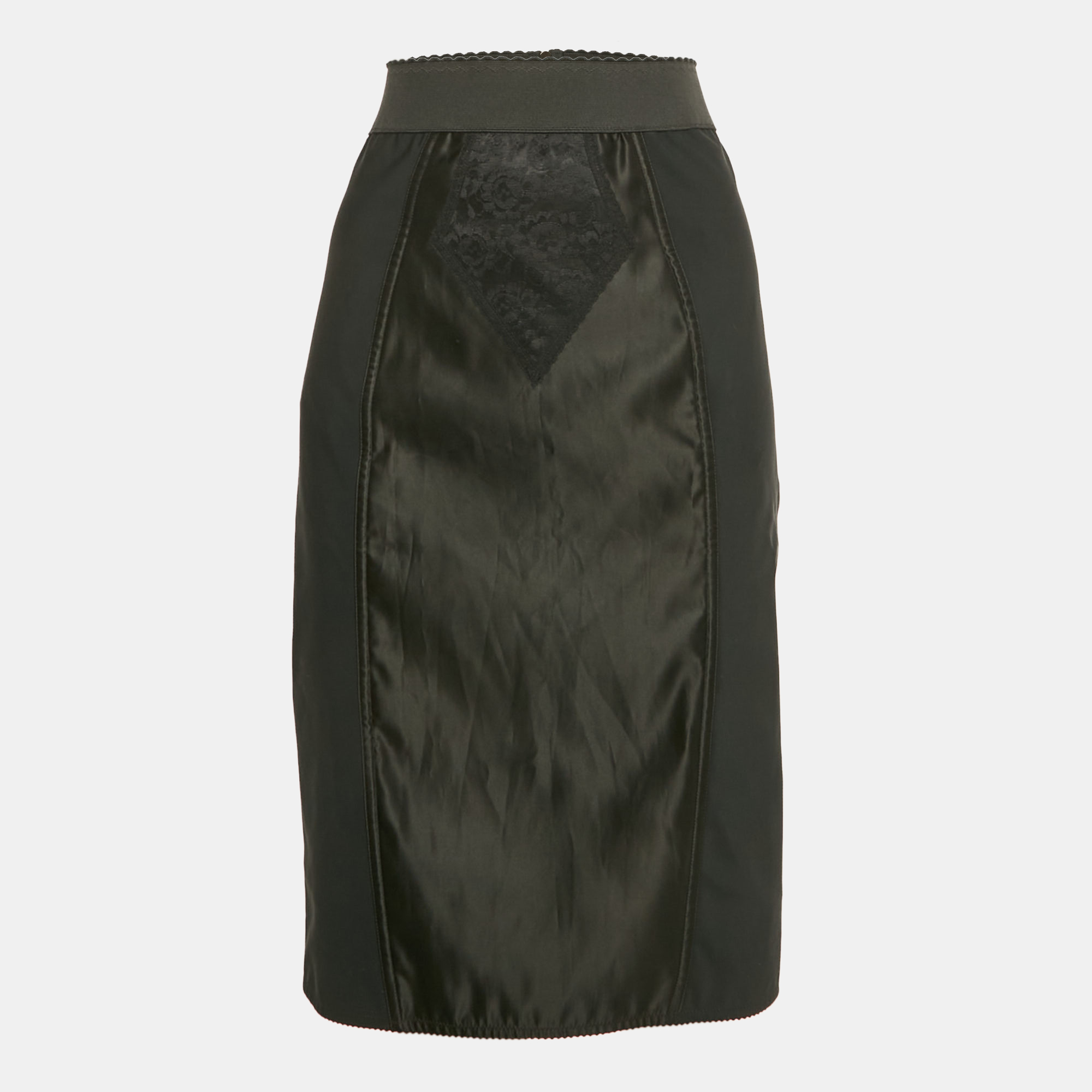 Pre-owned Dolce & Gabbana Black Stretch Crepe And Satin Pencil Skirt M