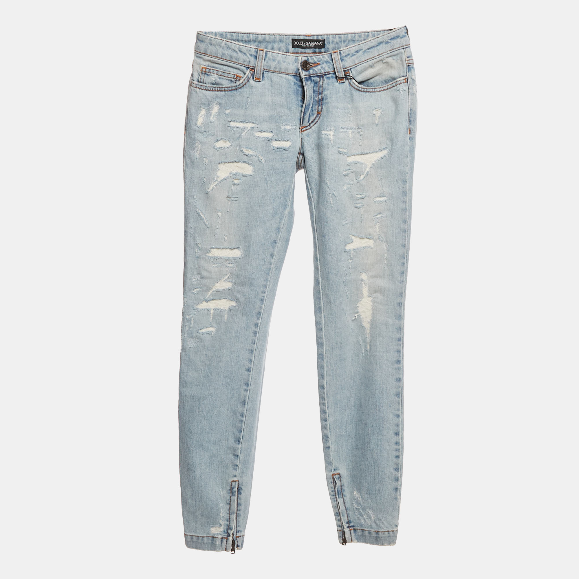 Pre-owned Dolce & Gabbana Blue Distressed Denim Pretty Fit Jeans Xs/waist 26"