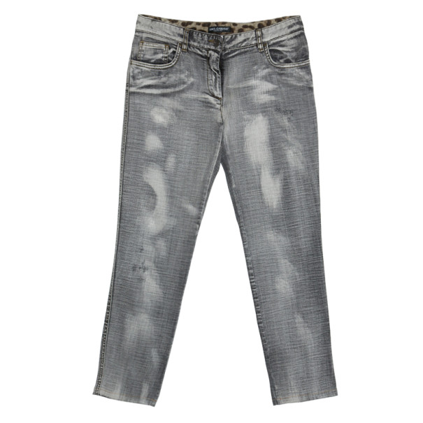 Dolce and Gabbana Grey Distressed Denim Jeans L