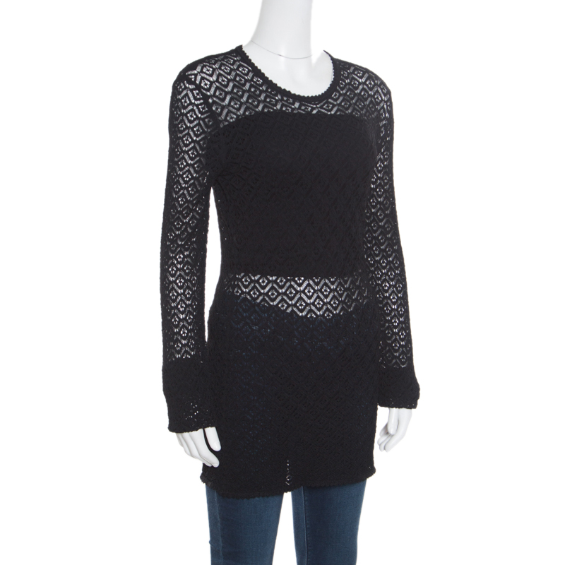 

Dolce and Gabbana Black Perforated Knit Sweater