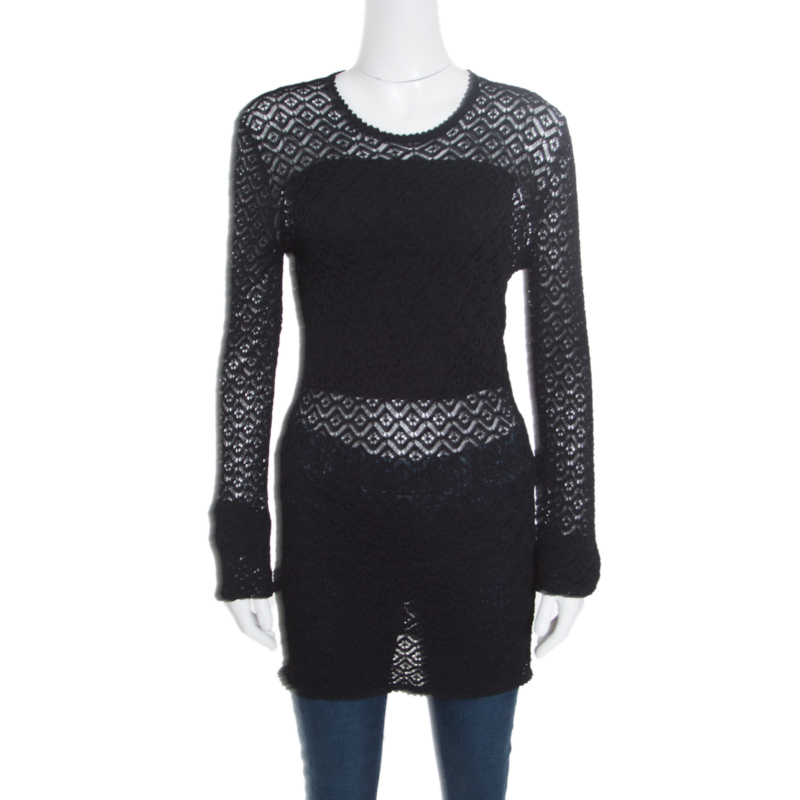 Dolce and Gabbana Black Perforated Knit Sweater L