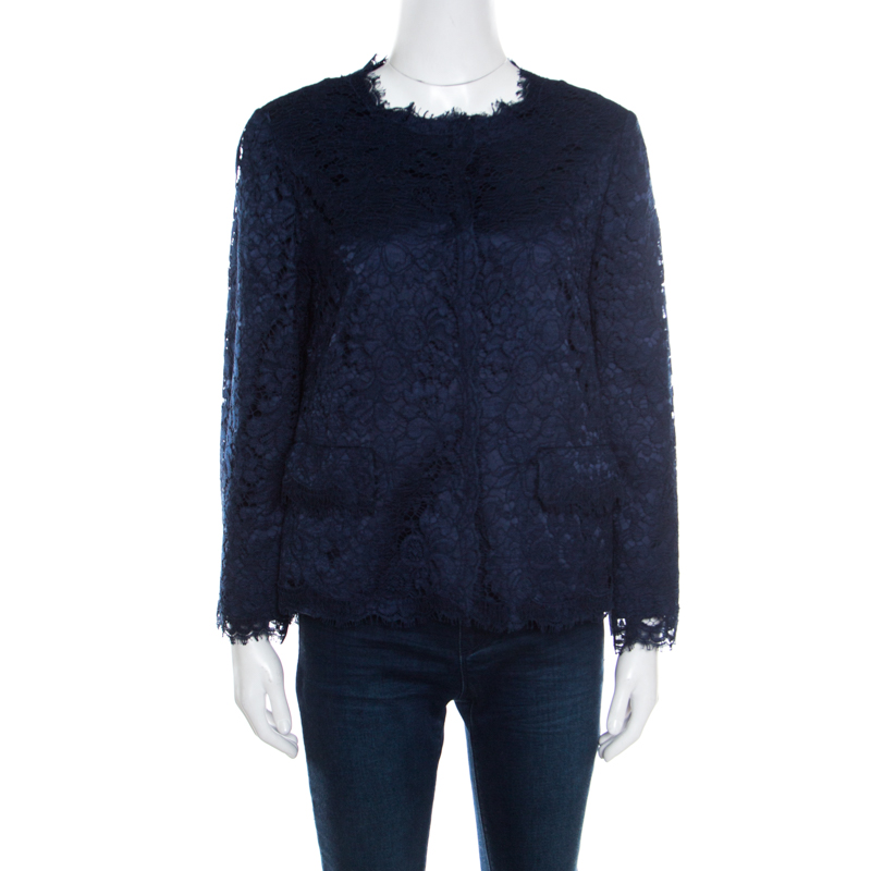 Pre Owned جاكيت دولتشي آند غابانا إيدج بوكس أزرق كحلي دانتيل مموج M