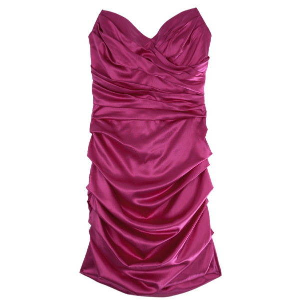 Pre Owned Dolce and Gabbana Ruched Silk Dress L