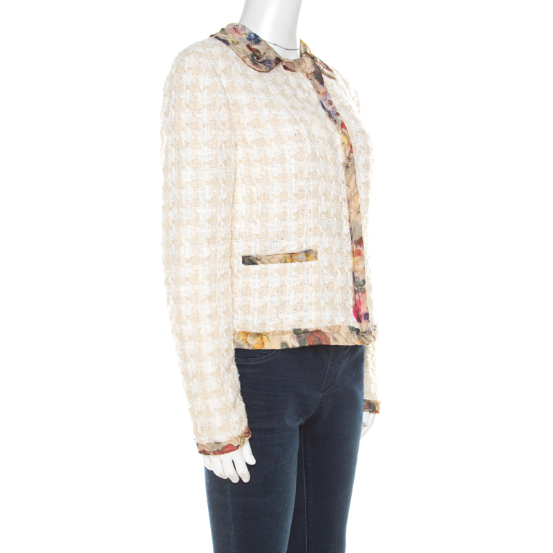 

Dolce & Gabbana Cream Cotton Silk Tweed Floral Trim Blazer