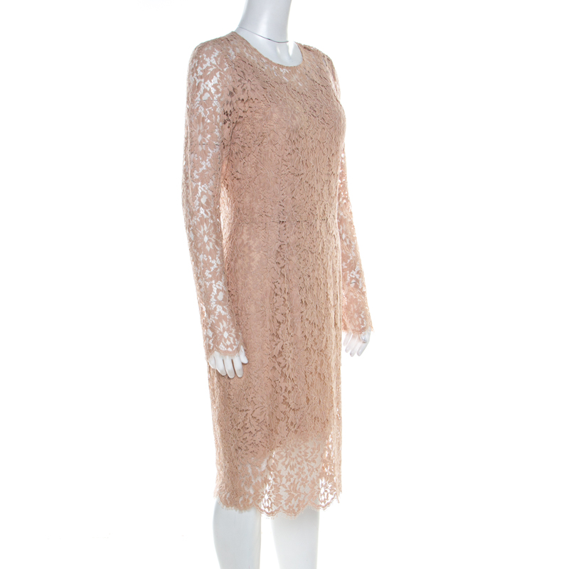 

Dolce & Gabbana Beige Lace Detail Full Sleeve Sheath Dress