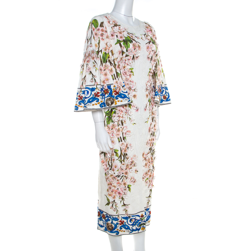 

Dolce & Gabbana Muticolor Floral Applique Detail Silk Jacquard Sheath Dress, Multicolor