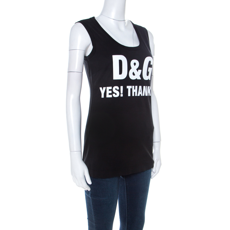 

Dolce and Gabbana Black Text Print Cotton Sleeveless Vest