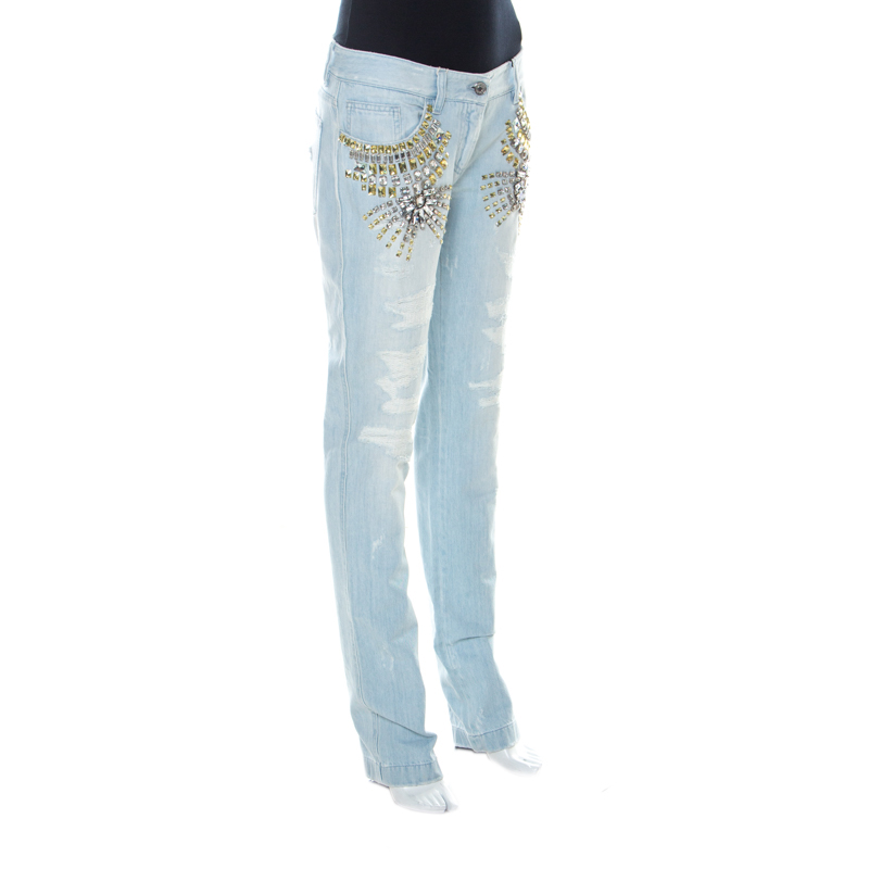 

Dolce & Gabbana Blue Light Wash Denim Crystal Embellished Jeans