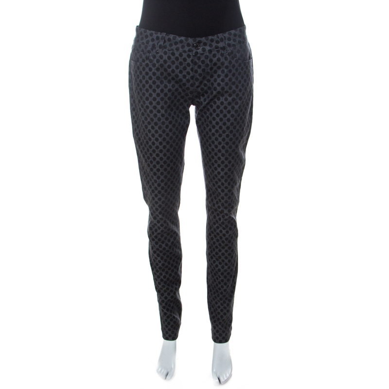 Pre Owned Dolce & Gabbana Grey Polka Dot Denim Skinny Jeans M