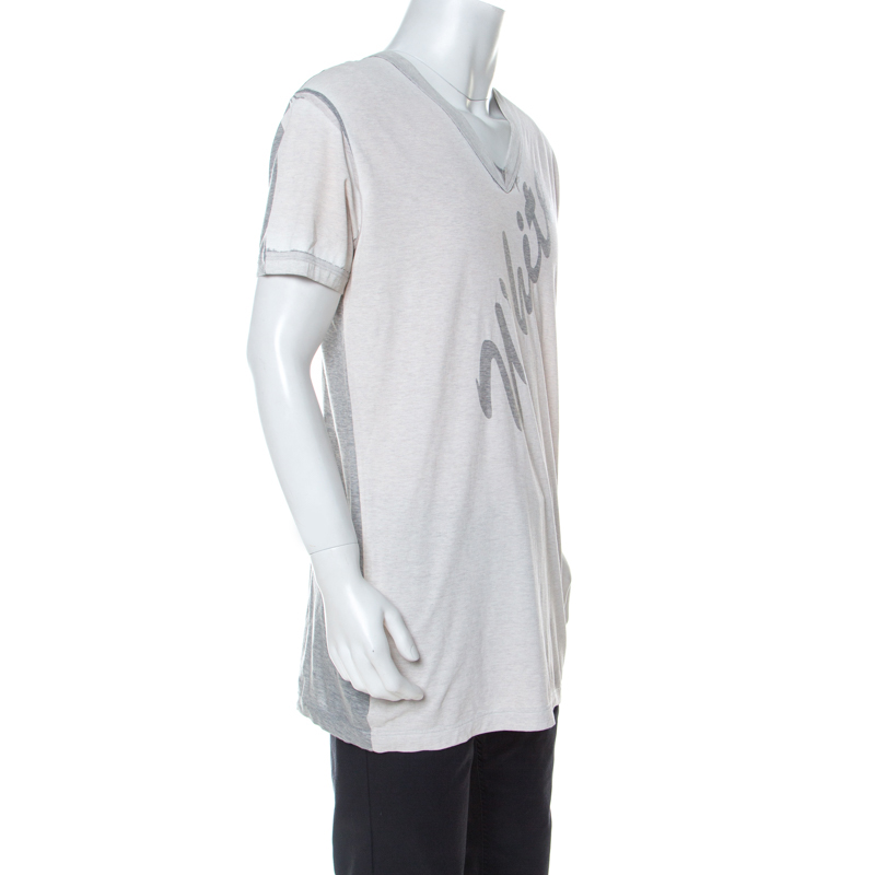 

D&G Cream and Grey Cotton Painted Effect White Printed T Shirt