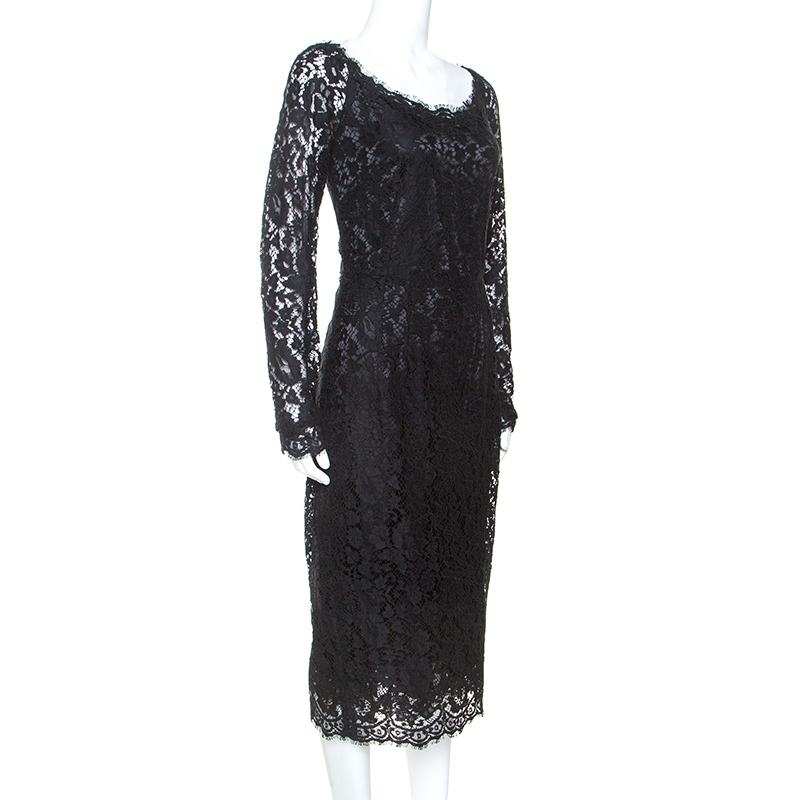 

Dolce & Gabbana Black Lace Detail Long Sleeve Midi Dress