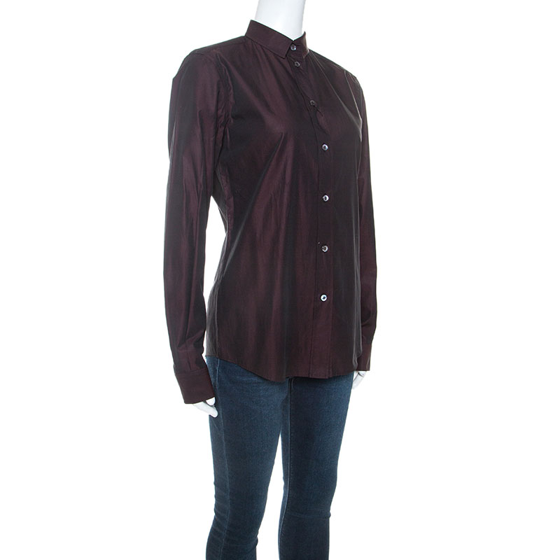 

Dolce & Gabbana Plum Cotton Two Toned Button Front Shirt, Purple