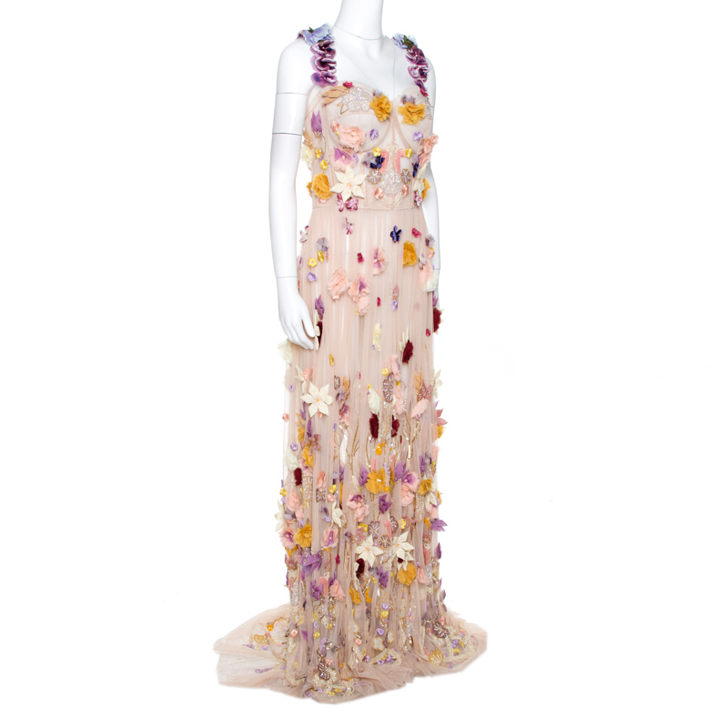 

Dolce & Gabbana Pale Pink Embellished Floral Applique Tulle Corset Dress