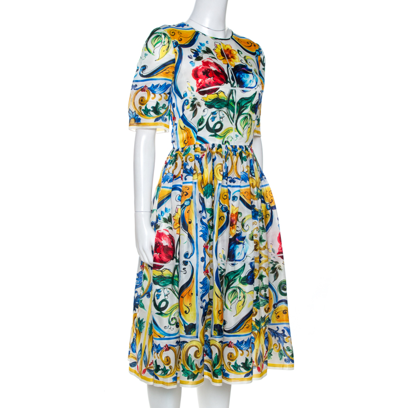 

Dolce & Gabbana Multicolor Majolica Print Silk Organza Midi Dress