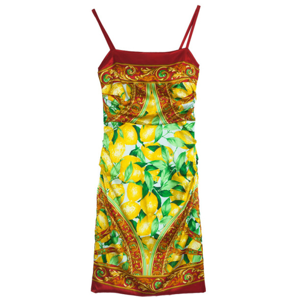 Pre Owned Dolce and Gabbana Leaf Print Cocktail Dress M