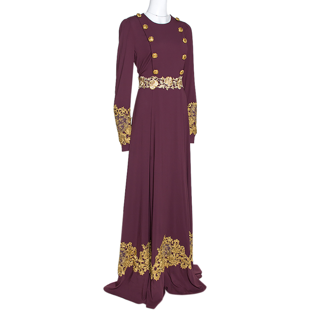 

Dolce & Gabbana Bordeaux Stretch Crepe Lurex Lace Trim Gown, Burgundy