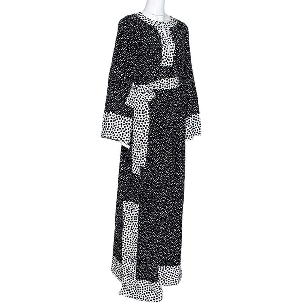 

Dolce & Gabbana Monochrome Polka Dot Silk Belted Maxi Dress, Black