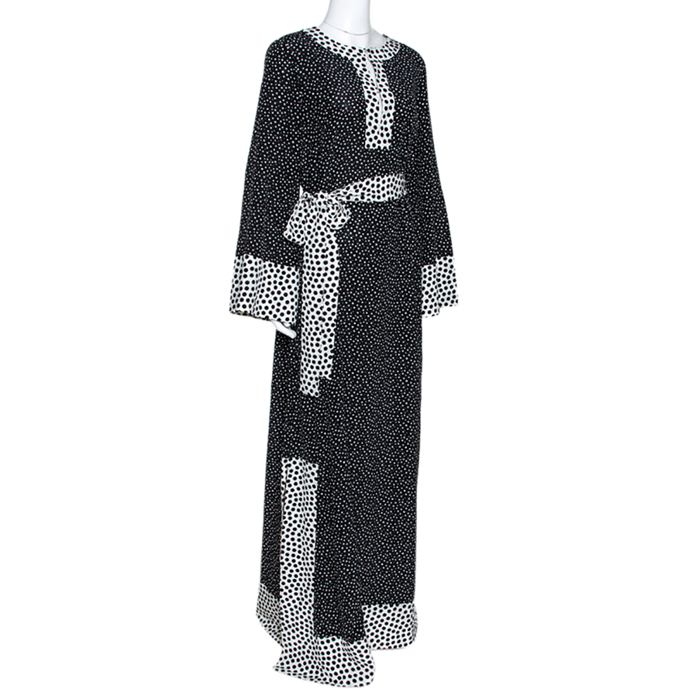

Dolce & Gabbana Monochrome Polka Dot Silk Belted Maxi Dress, Black