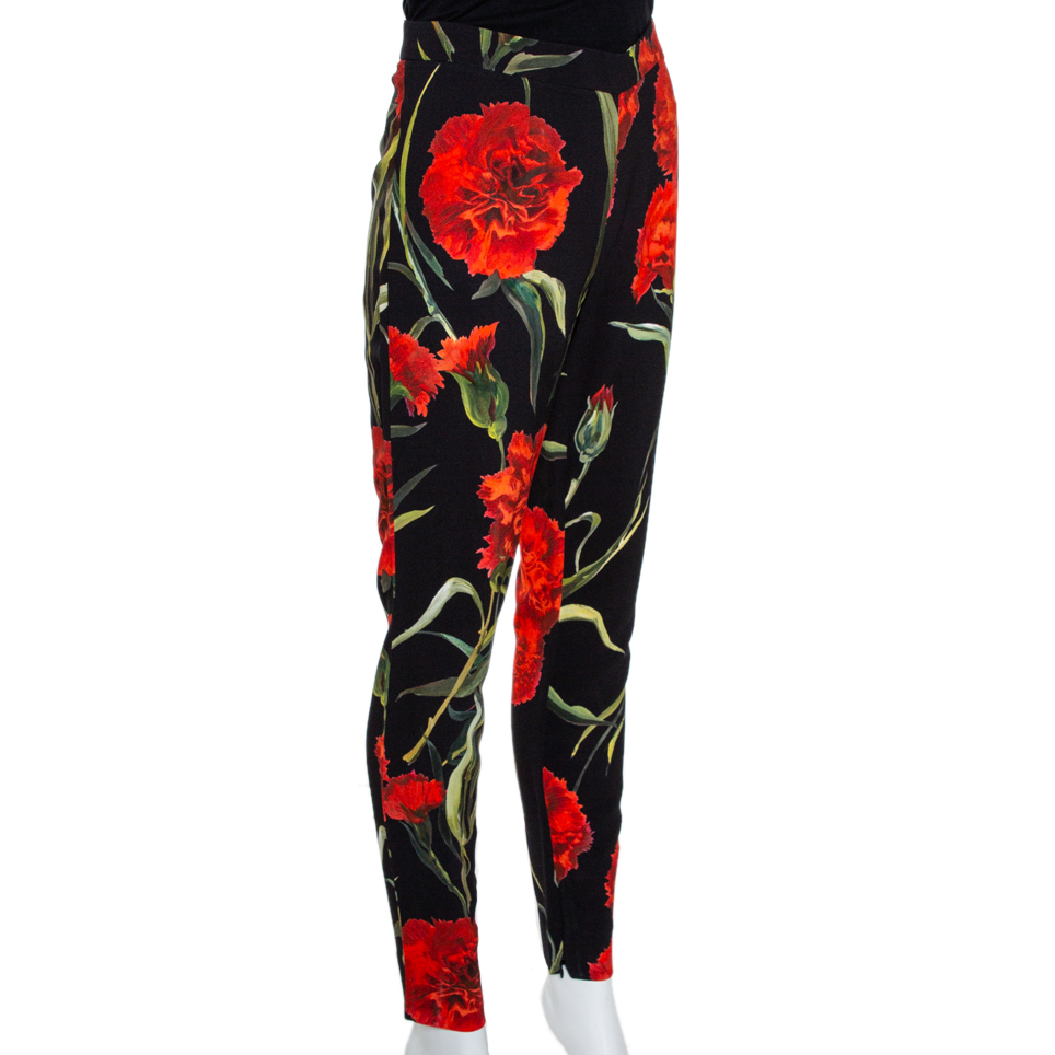 

Dolce & Gabbana Black & Red Floral Printed Tapered Trousers